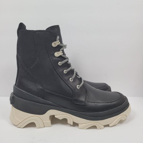 Sorel Brex Lace Up Women's Waterproof Black Leather Boots US Size 8.5 NWT - Picture 1 of 10